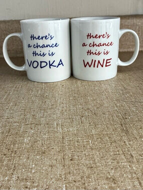 PPD Wine & Vodka Funny Coffee Mug Set of 2 Porcelain Cups
